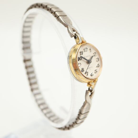 Vintage Helbros Round Gold Tone Cocktail 20mm Watch Silver Stretch w New Battery - Picture 10 of 13